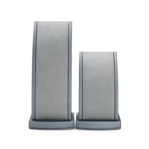 Oirlv 2Pcs/set Premium PU Leather Necklace Display Stand Necklace Holder for Trade Show or Selling (Light Grey)