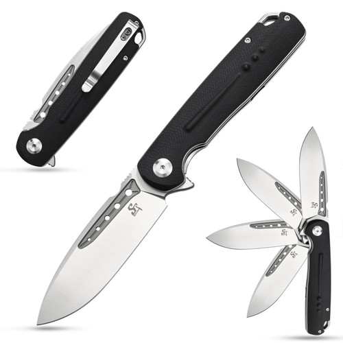 Sitivien ST131 Folding Knife,D2 Blade G10 Handle EDC Tool Knife with Liner Lock for Outdoor Camping Hiking Fishing(Black)