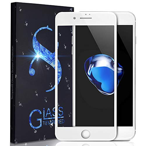 iPhone 7 Plus Screen Protector -Full Coverage 9H Hardness 9D Curved Edge Tempered Glass Screen Protector Compatible iPhone 7 Plus iPhone 8 Plus (White)