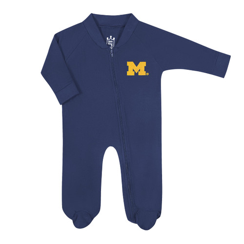 Little King NCAA Long Sleeve Full Zip Footed Romper-Michigan-Navy-3-6 Months