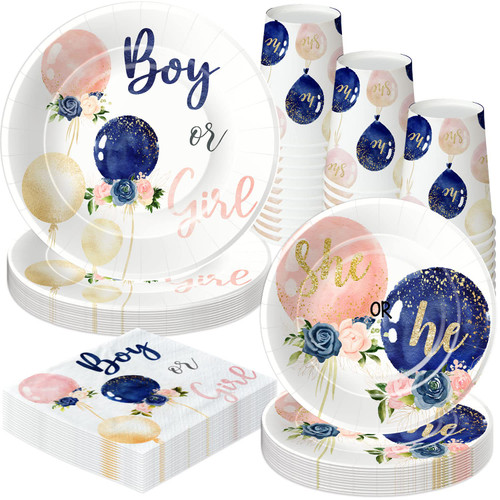 Xigejob Gender Reveal Party Supplies - Boy or Girl Gender Reveal Decorations Tableware, Dinner Plate, Dessert Plates, Cups, Napkins, Navy And Pink He Or She Gender Reveal Party Supplies | Serve 48 Xigejob Gender Reveal Party Supplies - Boy or Girl Gender Reveal Decorations Tableware, Dinner Plate, Dessert Plates, Cups, Napkins, Navy And Pink He Or She Gender Reveal Party Supplies | Serve 48