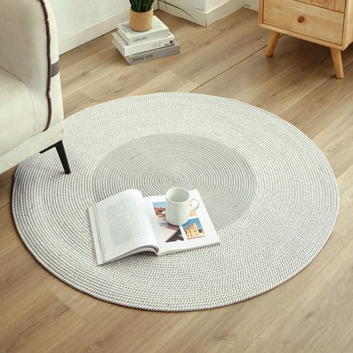 Poowe Hand Woven Round Area Rugs Living Room Bedroom Study Computer Chair Cushion Base Mat Round Carpet Lifts Basket Swivel Chair Pad Coffee Table Rug(2.6' Round)