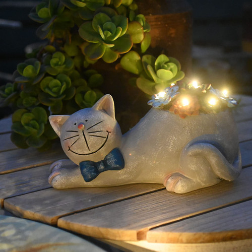 Gardenfans Cat Statue Garden Outdoor Decor with Solar Light Outside Cat Figurine Resin Waterproof for Yard Lawn Decorations (Gray) Gardenfans Cat Statue Garden Outdoor Decor with Solar Light Outside Cat Figurine Resin Waterproof for Yard Lawn Decorations (Gray)