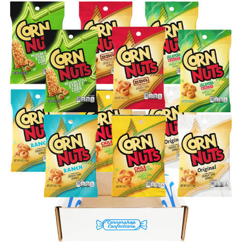 Corn Nuts Lover's 12 Bag Variety Bundle - 6 Flavors - Mexican Style Street Corn, BBQ, Chile Picante, Jalapeno Cheddar, Ranch, Original - For Lunch Boxes, Road Trips, Snack Time - In Protective Box