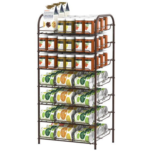 DOMYDEVM Can Rack Organizer 7-Tier Can Storage Organizer Free Standing Beverage Soda Can Storage Dispenser Holder for Kitchen Pantry, Bronze