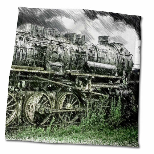 3dRose An ancient rusty locomotive stands on a siding with a drawing effect - Towels (twl-201114-3)