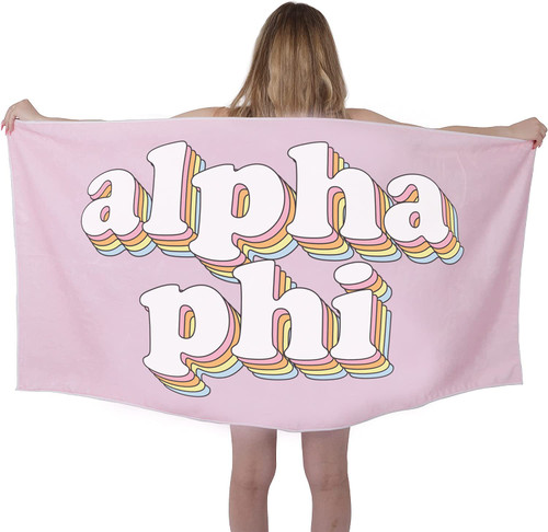 Sorority Shop AP Beach Towel - Alpha Phi Retro Sorority Towel for Beach, Bath and Pool - Trendy, Multipurpose, Extra Large, Lightweight, Cotton Towel for Gifts