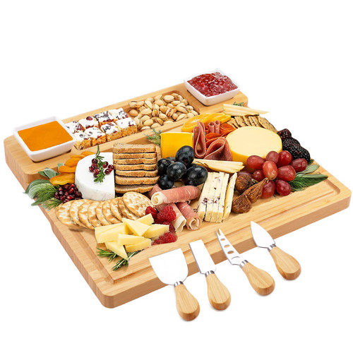 Large Charcuterie/Cheese Boards and Knife Set - Bamboo Wine Meat Cheese Tray Platter - Unique Bridal Shower/Housewarming / Anniversary Wedding Gifts for Couple Large Charcuterie/Cheese Boards and Knife Set - Bamboo Wine Meat Cheese Tray Platter - Unique Bridal Shower/Housewarming / Anniversary Wedding Gifts for Couple