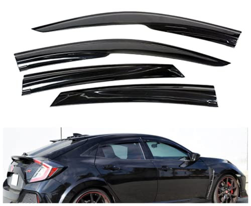 Tape-On Black Tint Side Window Vent Visor Deflectors Rain Guards Wavy JDM Compatible with Honda Civic Hatchback 2016-2021 10th Generation Type-R EX EX-L LX