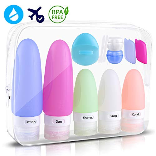 Travel Bottles Set, SELEMAK Leakproof Silicone Travel Containers with 5Pcs TSA Approved Squeezable 3/1.25oz Travel Bottles & Accessories for Cosmetic Shampoo Conditioner Lotion Soap Liquids Toiletries