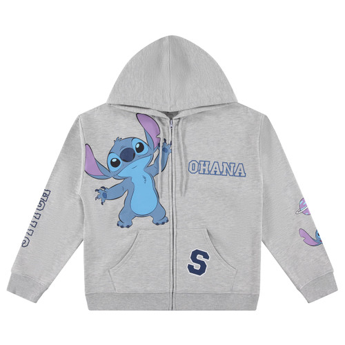 Disney Ladies Lilo and Stitch Sweatshirt - Ladies Classic Lilo and Stitch Multi Print Zip Hoodie Sweatshirt (Heather Grey, Small)