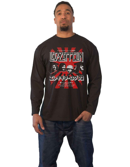 Led Zeppelin T Shirt Japanese Burst Band Logo Official Black Long Sleeve Size M
