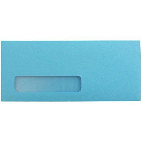 JAM PAPER #10 Business Colored Window Envelopes - 4 1/8 x 9 1/2 - Blue Recycled - 50/Pack