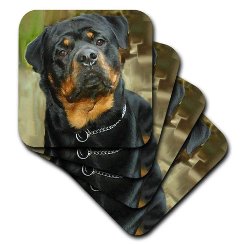 3dRose CST_4341_3 Rottweiler Portrait Ceramic Tile Coasters, Set of 4