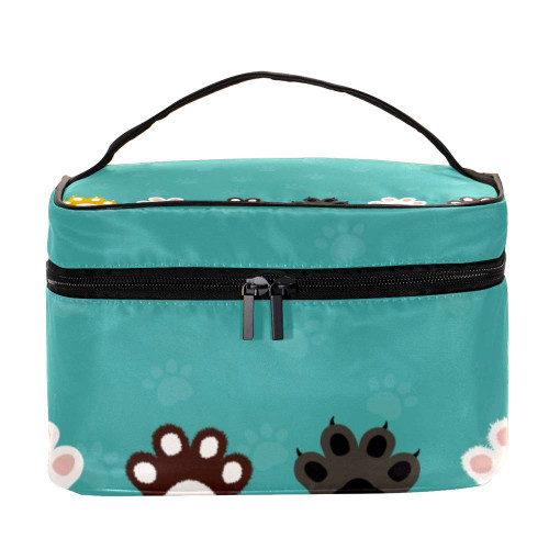 Inhomer Cosmetic Bag Cat Paw And Footprints Travel Makeup Case Handy Toiletry Organizer Storage Box