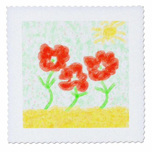 3dRose Image of Three Orange Painted Flowers and Sun in Impressionism - Quilt Squares (qs_356176_5)