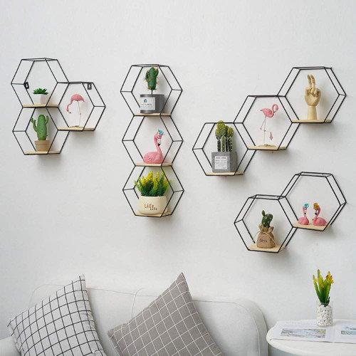 Homebeast Floating Wall Shelves,Wall Mounted Storage Shelves,Iron Decorative Wall Storage Racks for Living Room Bedroom Kitchen Bathroom Wooden Decoration Racks (Black,A)