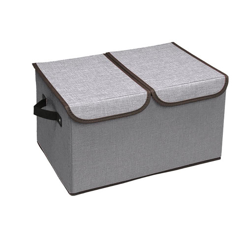 ikasus Closet Storage Bins with Lids, Foldable Storage Bins Decorative Closet Storage Box with Double-Open Lid Fabric Storage Bins, Closet Clothes Storage Organization for Home Wardrobe Shelf Gray