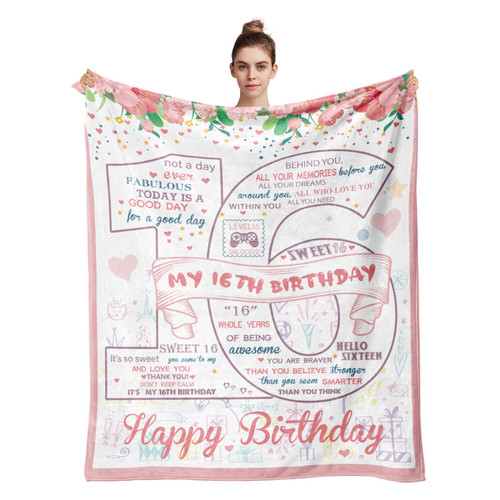 Sweet 16 Gifts for Girls - 16th Birthday Gifts for Girls, 16 Year Old Girl Gift for Birthday, Gifts for 16 Year Old Girl,Sweet Sixteen Gifts for Girl,16th Birthday Decorations for Girl Blanket 60"X50" Sweet 16 Gifts for Girls - 16th Birthday Gifts for Girls, 16 Year Old Girl Gift for Birthday, Gifts for 16 Year Old Girl,Sweet Sixteen Gifts for Girl,16th Birthday Decorations for Girl Blanket 60"X50"