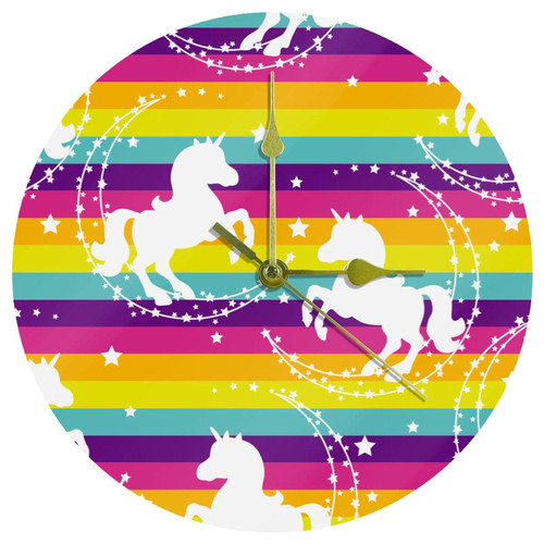 Lilibeely Round Decorative Cafe and Coffee Bar Art Wall Clock, Unicorn Rainbow Animal Quartz Movement, Battery Operated