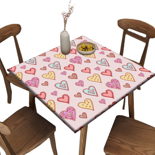 Mother's Day Square Fitted Polyester Tablecloth, Mothers Day Love Elastic Edge Decorative Tablecloths, Dust & Wrinkle Proof Fabric Table Clothes For Living Room Kitchen Use, Fit for 30" x 30"Table