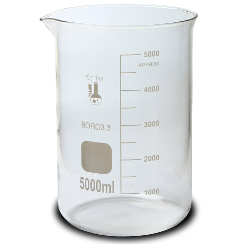 5000ml Beaker, Low Form Griffin, Borosilicate 3.3 Glass, Graduated, Karter Scientific 213D22