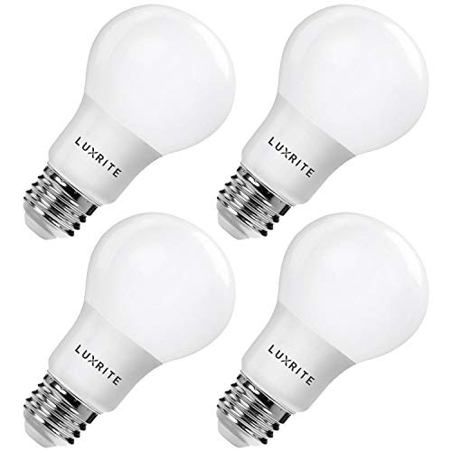 Luxrite LR21391 (4-Pack) 9W LED A19 Light Bulb, 60W Equivalent, Non-Dimmable, Soft White 3000K, E26 Base, UL-Listed
