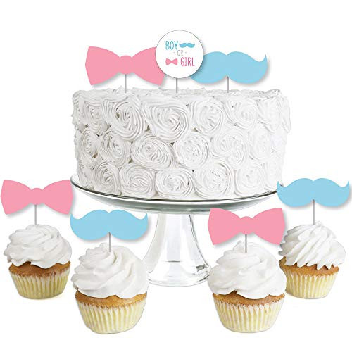 Chevron Gender Reveal - Dessert Cupcake Toppers - Gender Reveal Clear Treat Picks - Set of 24