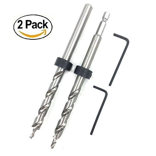 PANOVO (2PCS)1/4" Hex Shank Pocket Hole Drill Bit + 3/8"(9.5mm) Replacement Twist Step Drill Bit with Depth Stop Collar for Kreg Manual Pocket Hole Jig System drill guide Drill Tools Kit