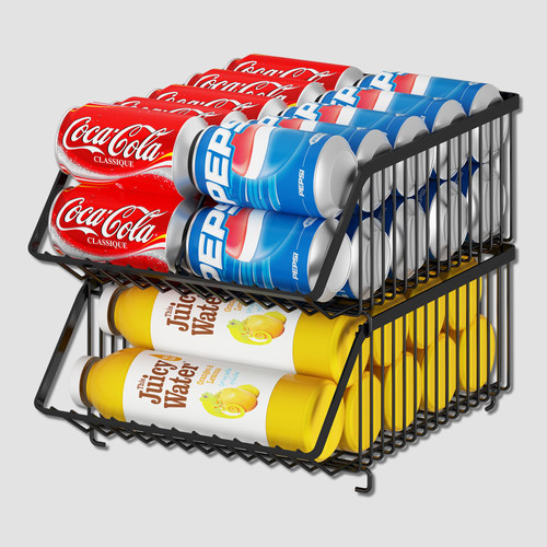 Wisdom Star 2 Pack Soda Can Organizer with Dividers, Stackable Can Holder Dispenser Canned Food Organizer Basket for Refrigerator, Beverage Storage Rack Drink Organizer for Fridge, Pantry, Black