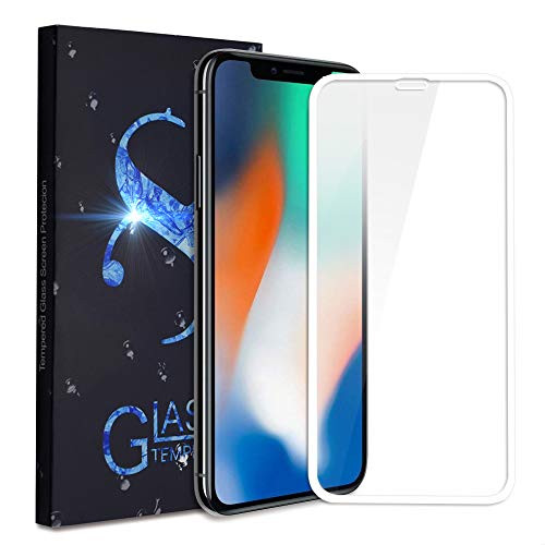 iPhone X Tempered Glass Screen Protector -Full Coverage 9D Curved Edge Tempered Glass Screen Protector Compatible iPhone X (White)
