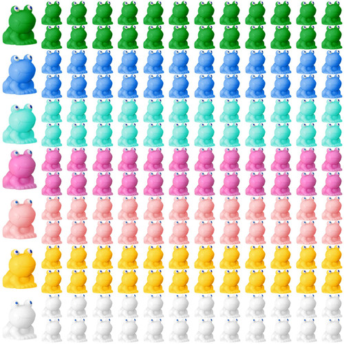 Huwena 210 Pcs Resin Mini Frogs Figurines Cute Frog Miniature Figurines Garden Tiny Frogs Ornaments Fairy Garden Miniature Animals Moss Landscape DIY Craft for Garden Home Party Frog Decor, 7 Colors