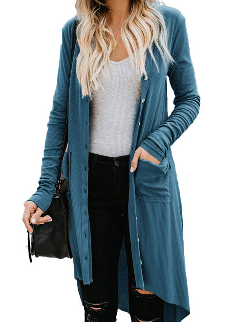 Naggoo Open Front Cardigan Boho Cardigans Loose Fit Button Down Cardigan for Women Long with Pocket Teal, M