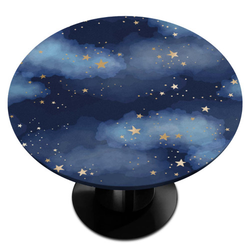 Dark Blue Watercolor Night Sky Round Fitted Tablecloth with Elastic Edged Wipeable Table Cover Table Protector for Dining Kitchen Picnic Party Fit Table 36"-42" R