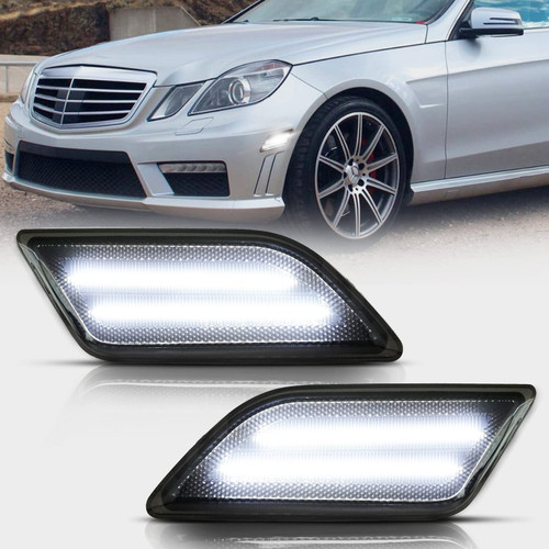 D-Lumina LED Side Marker Light Assembly Smoked Lens White for 2012 2013 2014 Mercedes Benz W204 LCI C-Class C250 C300 C350 C63 AMG Front Fender Side Marker Lamp, OEM Side Marker Replacement, Pack of 2