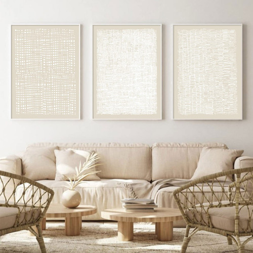 Abstract Beige Canvas Wall Art Boho Mid Century Modern Prints Line Art Paintings Beige And White Abstract Large Canvas Artwork Beige Mid Century Poster Neutral Minimalist Picture 16x24inchx3 No Frame