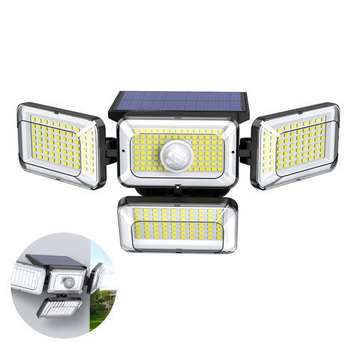 OOTDAY Solar Outdoor Lights, 308 LED Motion Sensor Outdoor Lights IP65 Waterproof, 4 Heads Solar Flood Wall Lights for Outside Garden Patio Yard,Black