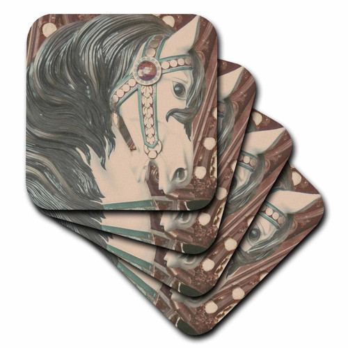 3dRose CST_10870_3 Merry Go Round Horse Photographed by Angelandspot Ceramic Tile Coasters, Set of 4