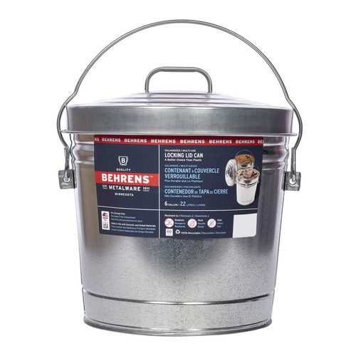 Behrens 6106K Galvanized Steel Locking Lid Trash Can, 6-Gallon