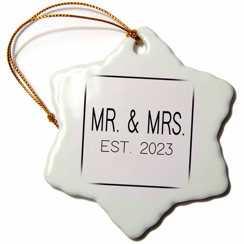 3dRose Mr and Mrs est. 2023. Black Letters Inside Square on White... - Ornaments (orn-326891-1)