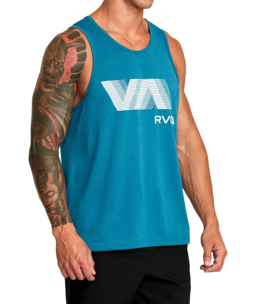 RVCA Mens Sport Drirelease VA Tank Top - VA RVCA Blur Tank (Teal, Medium)