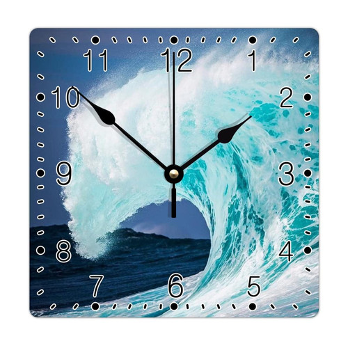 godblessign Choppy Sea Waves Wall Clock Beach Square Clocks Summer 12 Inch Wall Clocks Battery Operated Silent Non-Ticking Rustic Cabin Wall Home Decor Living Room Bedroom Office Decor