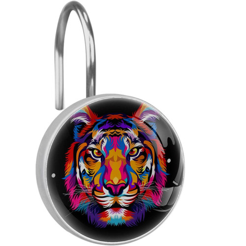 Colored Tiger Face Shower Curtain Hooks Round Crystal Glass, Set of 12 Shower Curtain Rings - Shower Hooks for Curtain Shower Rings