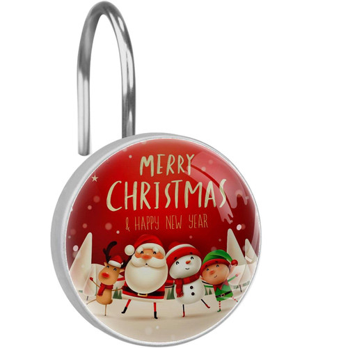 Merry Christmas Shower Curtain Hooks Round Crystal Glass, Set of 12 Shower Curtain Rings - Shower Hooks for Curtain Shower Rings