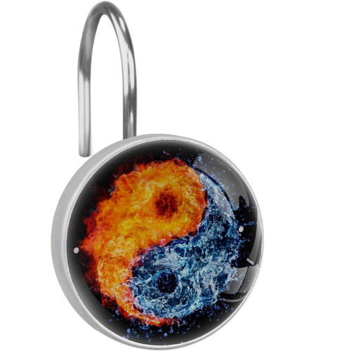Fire and Water of Yin Yang Shower Curtain Hooks Round Crystal Glass, Set of 12 Shower Curtain Rings - Shower Hooks for Curtain Shower Rings