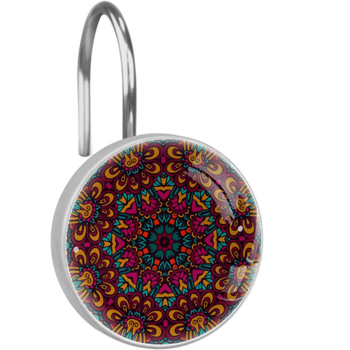 Boho Hipple Mandala Shower Curtain Hooks Round Crystal Glass, Set of 12 Shower Curtain Rings - Shower Hooks for Curtain Shower Rings