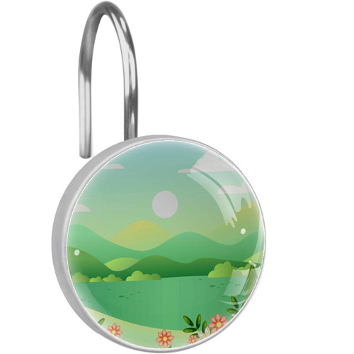 Shower Curtain Hooks Round Crystal Glass, Set of 12 Shower Curtain Rings - Shower Hooks for Curtain Shower Rings - Landscape