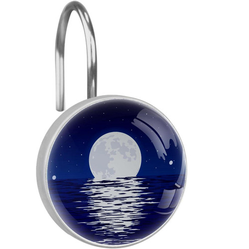 Shower Curtain Hooks Round Crystal Glass, Set of 12 Shower Curtain Rings - Shower Hooks for Curtain Shower Rings - Sea Moon Pattern