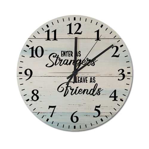 lutieger Wood Clock Enter As Strangers, Leave As Friends Silent Non-Ticking Wall Clocks Wall Clock Wooden Round Decorative Clocks for Kitchen/Office/Home/Classroom/School 12 inch Farmhouse Clock