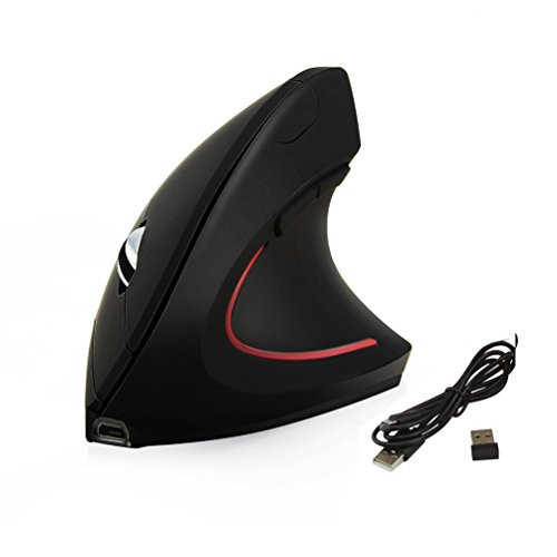 DIGISKYJOY Vertical Ergonomic 2.4Ghz Wireless Mouse Optical Rechargeable Gaming Mice Cordless with Breathing LED Light 6 Buttons 800/1200/1600 DPI for Desktop PC Laptop Office (Black)
